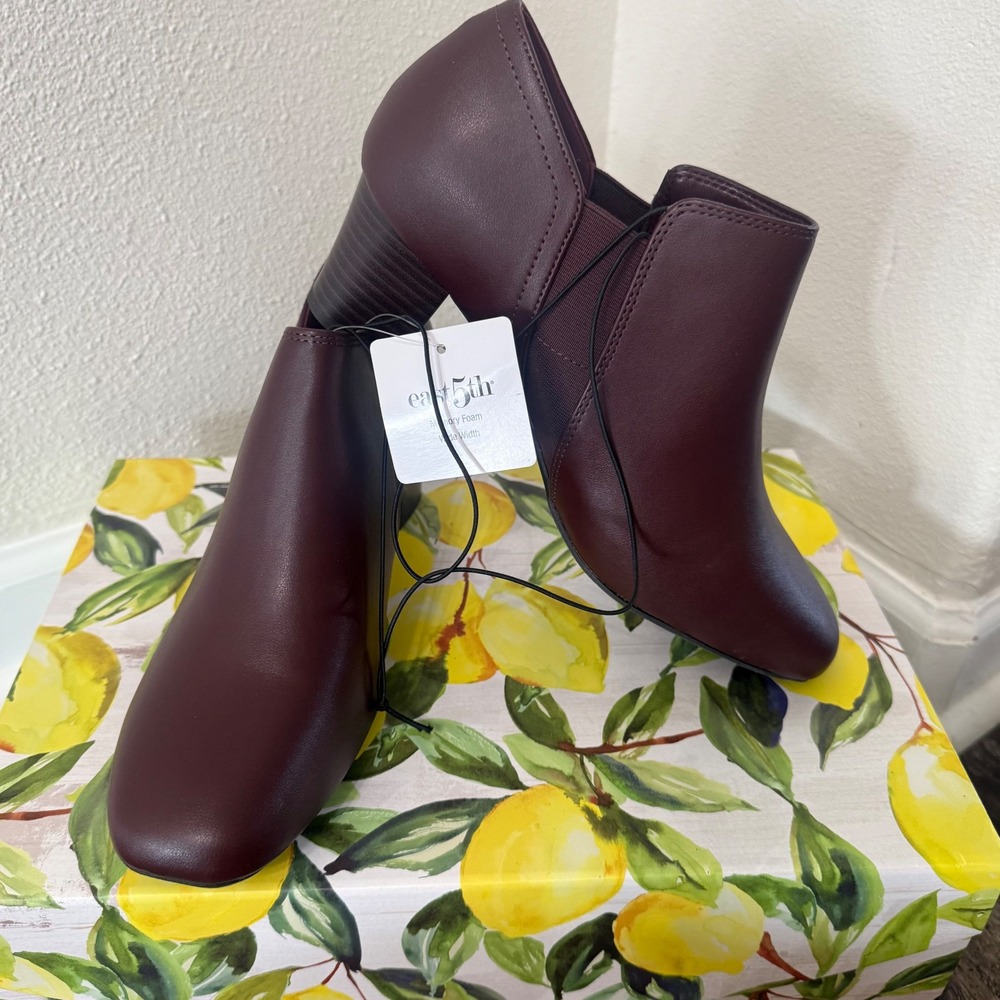 East 5th Burgundy Classic Modest Ankle Fall Boots Professional Block Heel 9.5W
